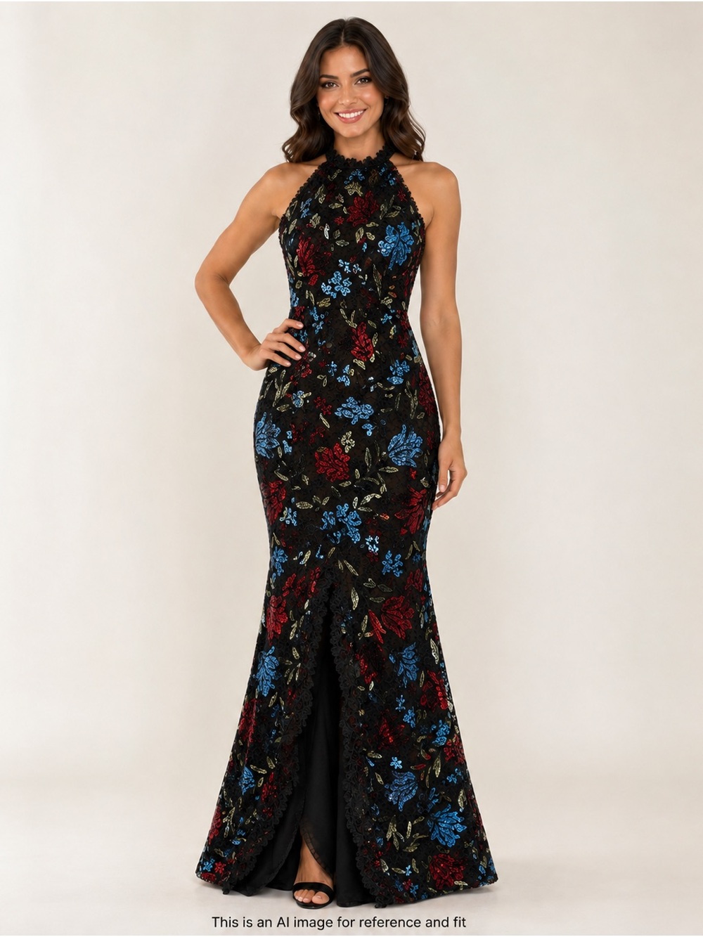 STUNNING! Marchesa Notte NWT Floral Sequin Lace Halter Gown Size 4